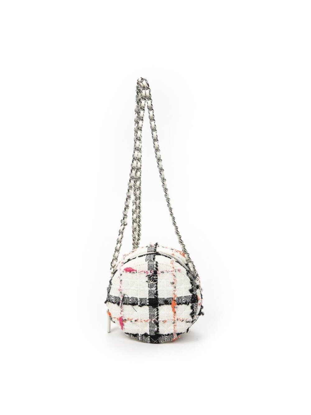Chanel Mini CC Round Chain Crossbody White Black Pink Quilted Tweed